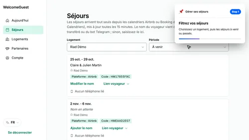 Filtrez vos séjours