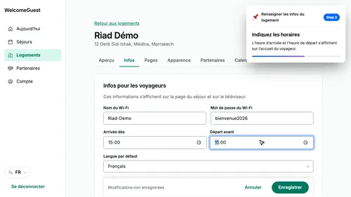 Indiquez les horaires